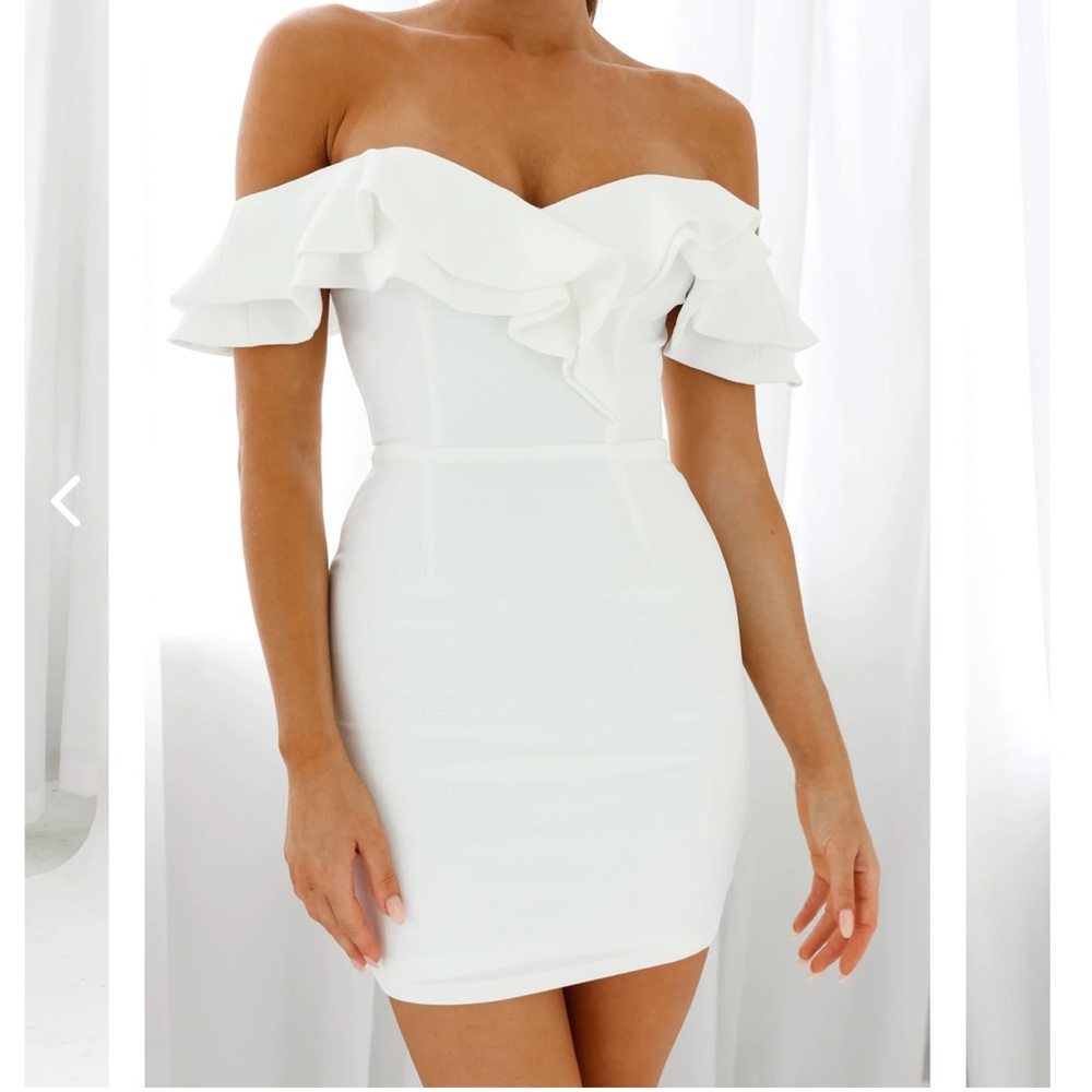 Rossi Off-Shoulder Double Ruffle Dress White
